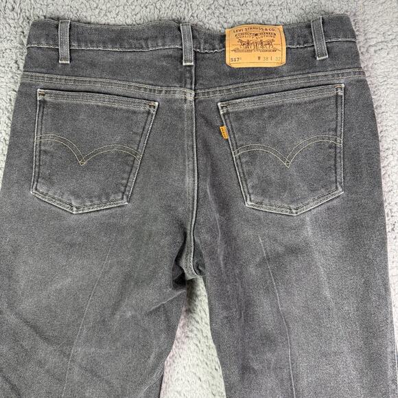 Vintage Levis Jeans Mens 36x32 Black Faded 517 Bootcut Orange Tab 90s USA Made - Picture 1 of 12